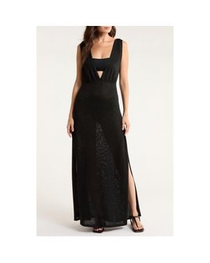Elan Plunge Neck Maxi Cover-Up Sweater Dress - Black