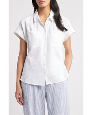 Caslon Cotton Gauze Button-Up Shirt - White