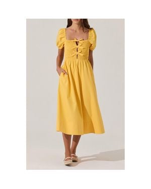 Astr Bow Detail Smock Bodice Cotton Blend Dress - Yellow