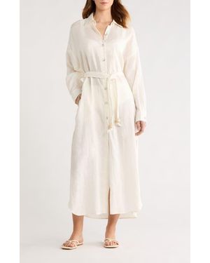 Elan Long Sleeve Linen Maxi Shirtdress - White