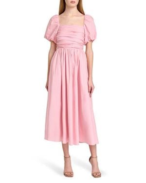 Wayf Lucy Ruched Puff Sleeve Midi Dress - Pink