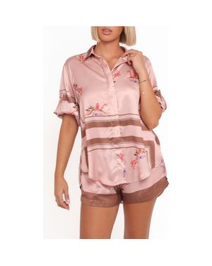 Petal & Pup Lara Floral Print & Stripe Satin Button-Up Shirt - Pink