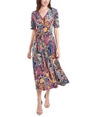 Chaus Pastel Paisley Tie Waist Midi Dress - Multicolor