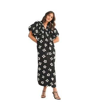 Knit & Lounge Puff Sleeve Bold Floral Maxi Dress - Black