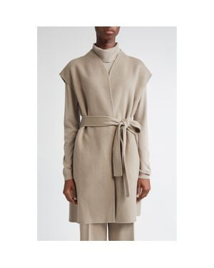 Lafayette 148 New York Belted Double Face Wool & Cashmere Open Front Vest - Natural