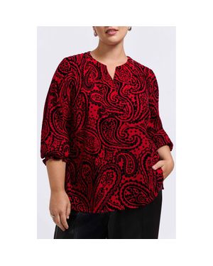 Foxcroft Alicia Velvet Paisley Popover Top - Red