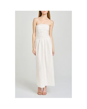 Wayf Pippa Gathered Eyelet Strapless Cotton Midi Dress - White