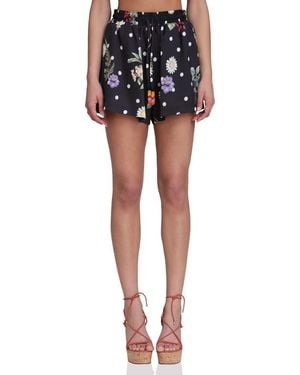 Avec Les Filles Floral Print Drawstring Shorts - Black