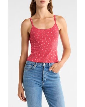 RE/DONE Jolie Scallop Trim Cotton Pointelle Crop Tank - Red