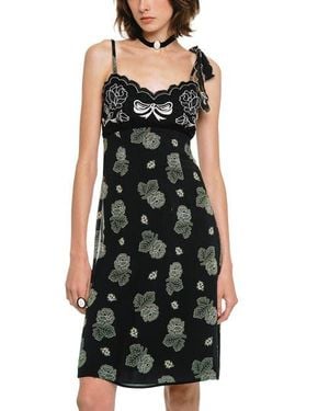 Anna Sui Sketch Roses Chiffon Embroidery Slip Dress - Black