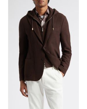 Eleventy Wool Sport Coat With Hoodie Bib - Brown