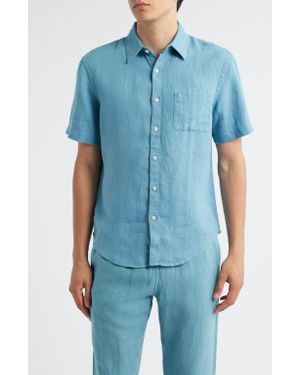 Alex Crane Ola Linen Short Sleeve Button-Up Shirt - Blue