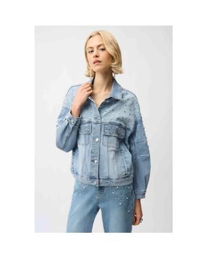 Joseph Ribkoff Denim Oversized Jacket With Pearls And Studs - Blue