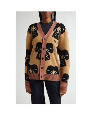 House of Aama Silhouette Intarsia Wool Cardigan - Brown