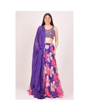 Ras Floral Organza Embroidered Lehenga Choli - Purple