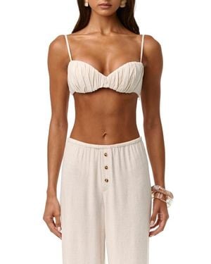 Naked Wardrobe Ruched Spaghetti Strap Bralette - Natural