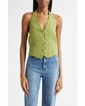 Veronica Beard Arabella Linen Blend Halter Vest - Blue