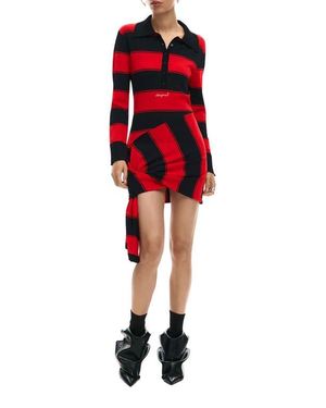 Desigual Stripe Side Drape Long Sleeve Minidress - Red