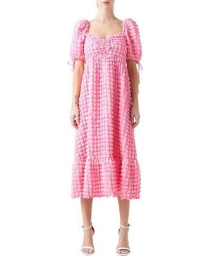 Endless Rose Texture Puff Sleeve Maxi Dress - Pink
