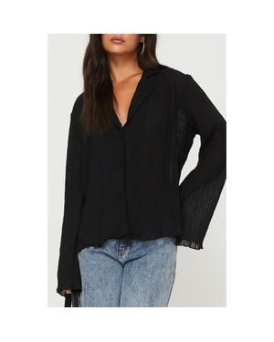 Princess Polly Selma Crinkle Button-Up Top - Black