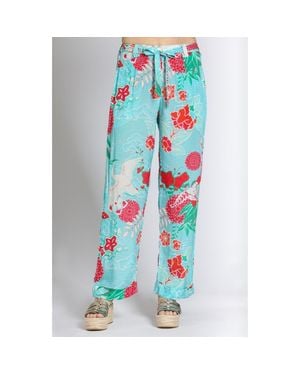 Apny Belted Print High Waist Pants - Blue