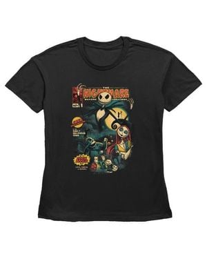 Nightmare Before Christmas Jack And Sally Comic Cover Graphic T-Shirt - Black