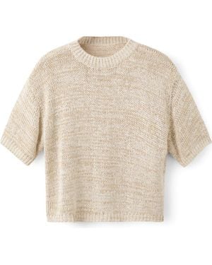 Mango Paquita Speckled Knit Cotton Blend Sweater - Natural