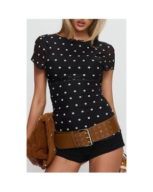 Princess Polly Attraction Polka Dot Mesh Top - Black
