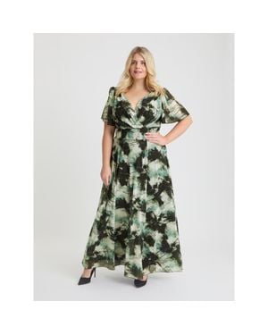Scarlett & Jo Isabelle Printed Angel Sleeve Dress - Green
