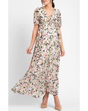 Seraphine Floral Maternity/Nursing Maxi Dress - White