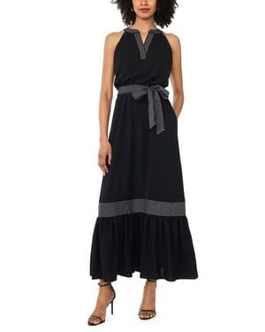 Vince Camuto Contrast Trapunto Stitch V-neck Maxi Dress - Black