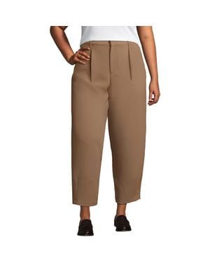 Lands' End Plus Size Crepe High Rise Pleated Barrel Leg Ankle Pants - Brown