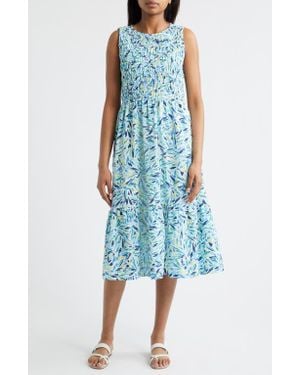 Beach Lunch Lounge Jules Smock Bodice Dress - Blue