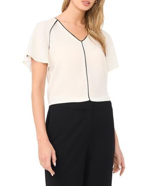 Vince Camuto Piped Flutter Sleeve Top - Black