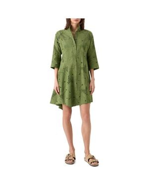 Akris Punto Flower Eyelet Cotton Poplin Shift Dress - Green