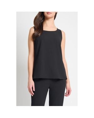 Ming Wang Deco Scoop Neck Stretch Crepe Tank - Black
