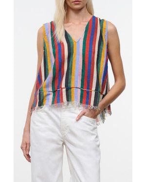 STAUD Elena Stripe Sleeveless Top - White