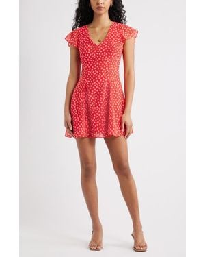 Open Edit Floral Print Fit & Flare Minidress - Red