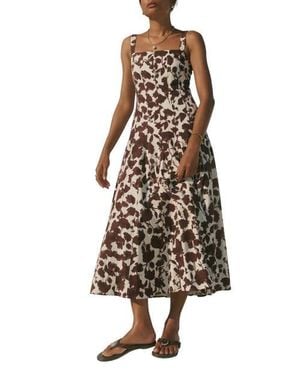 Mint Velvet Linen Blend Printed Midi Dress - White