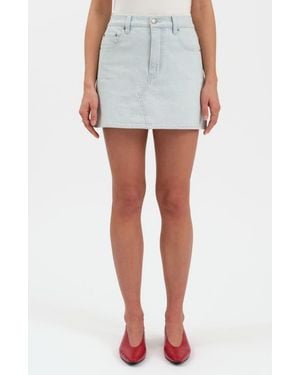DAZE Malibu Distressed Cutoff Denim Miniskirt - White