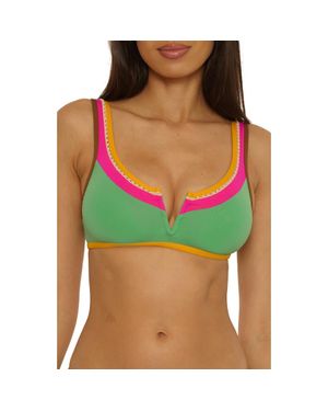 Lucky Brand Maldives Pom Trim Bikini Top - Green