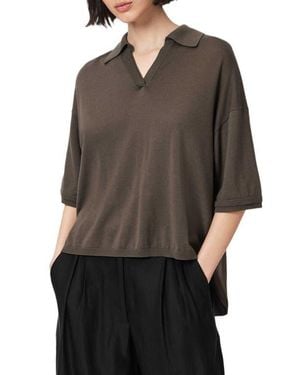 AllSaints Bern Merino Wool Polo - Gray