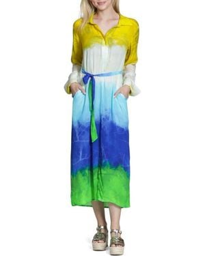 Apny Mix Print Long Sleeve Dress - Green