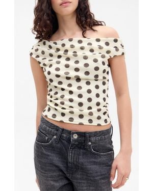 BDG Fia Polka Dot Off The Shoulder Top - Blue