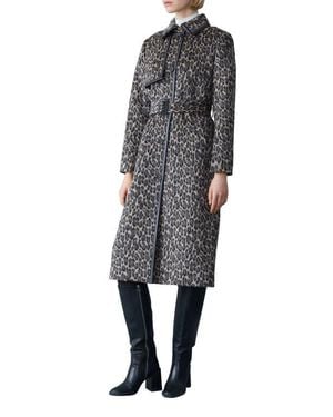 Mackage Zeva-A Leopard Pattern Wool Blend & Leather Trench Coat - Black