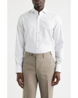 1863 by Eterna Modern Fit Stripe Non-Iron Cotton Dress Shirt - Blue