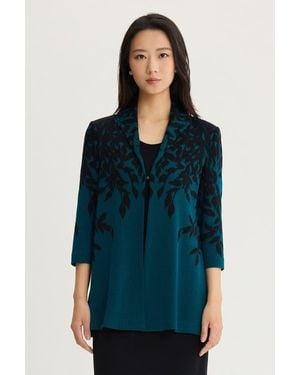Ming Wang Floral Cascade Flat Knit Jacket - Blue