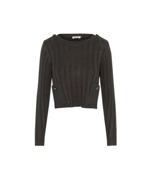 Faves Ribbed Knit Patch Pocket Sweater - Black