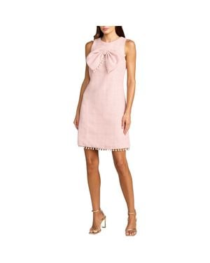 Mac Duggal Bouclé Mini With Pearl Detail And Bow Accent Dress - Pink