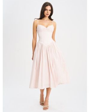 Miss Circle Zania Ruched Breast Cotton Jacquard Midi Dress - Pink
